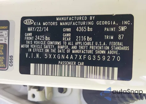 2015 Kia Optima Ex z USA, uszkodzony, nr VIN 5XXGN4A7XFG359270